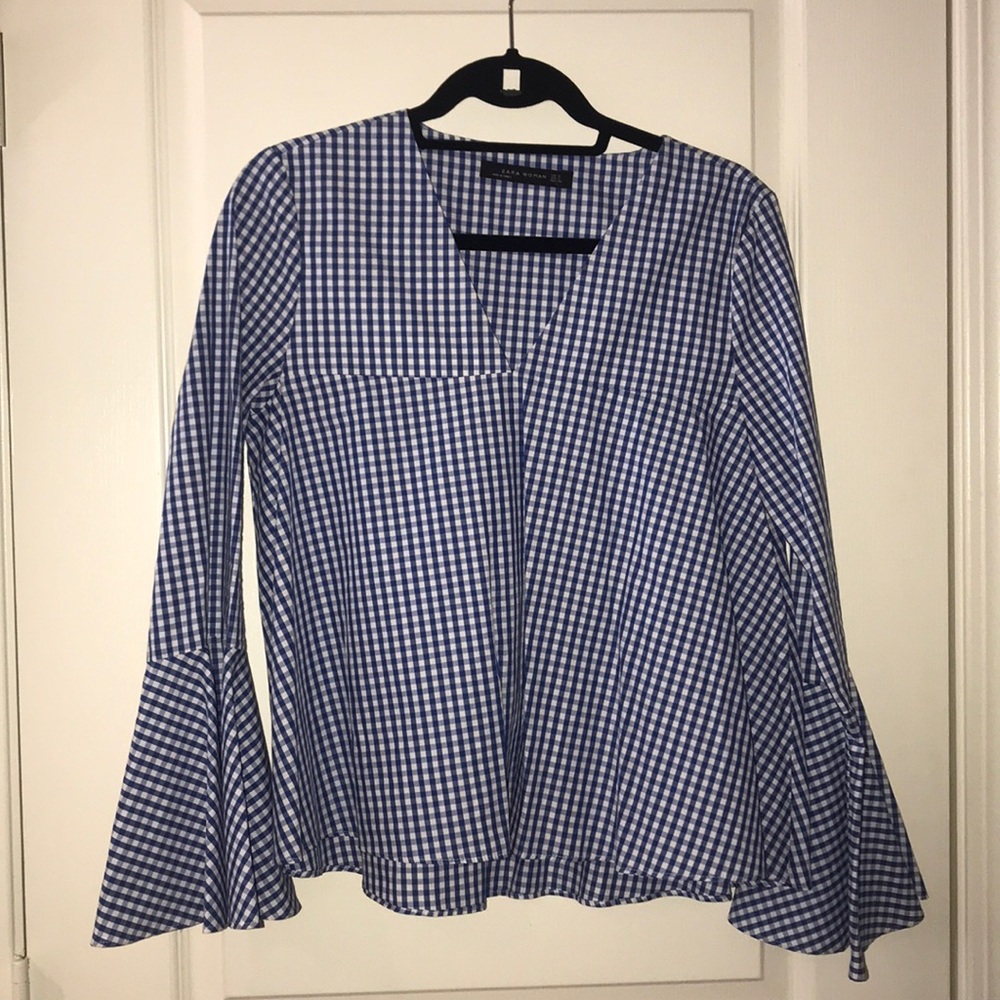 Zara blue and white gingham top